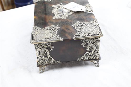 A late Victorian silver mounted tortoiseshell casket by George Fox, approx. 8.5in.